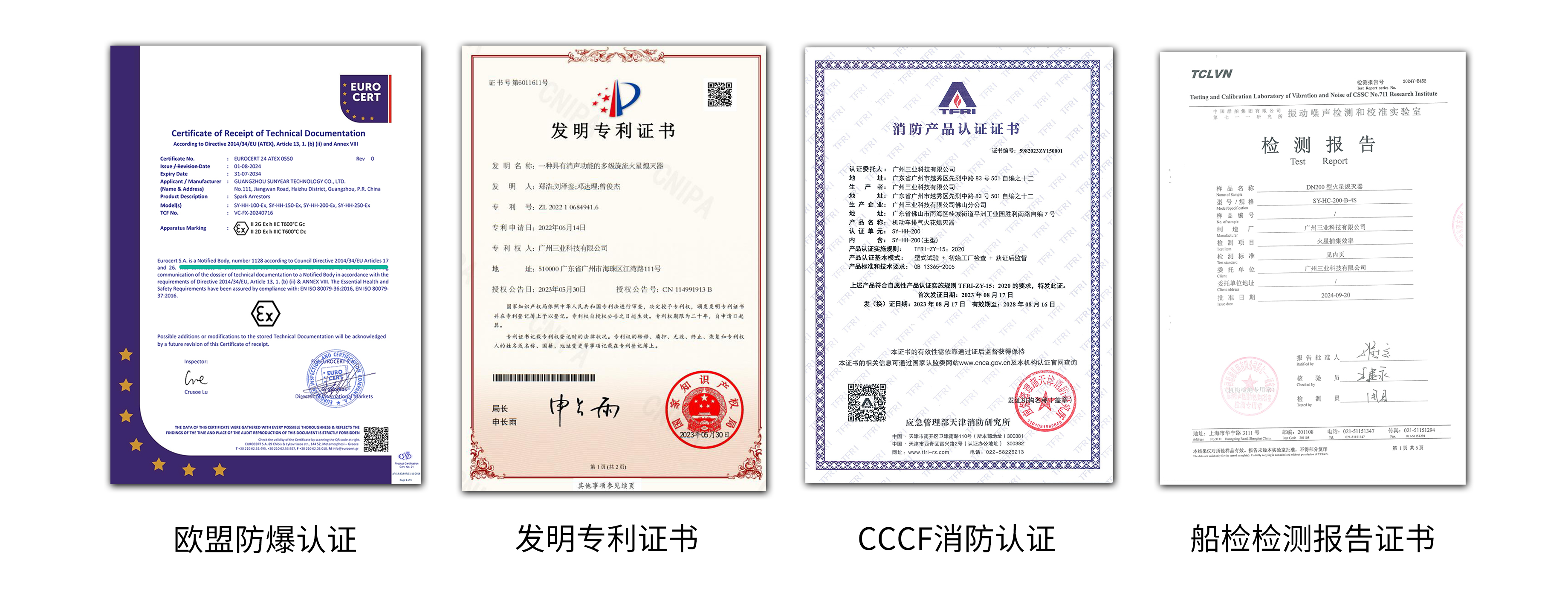 三業(yè)科技火花熄滅器證書